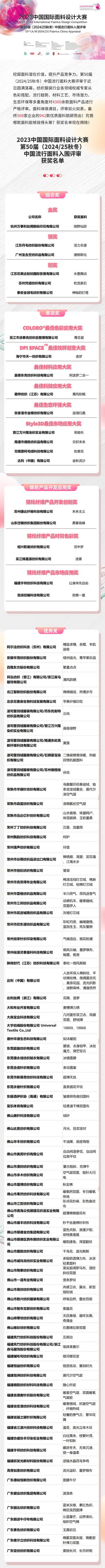 重磅揭曉！第50屆（2024/25秋冬）中國流行面料入圍評審獲獎名單公布！