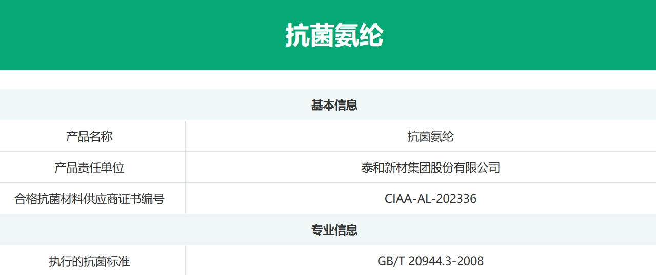 泰和新材集團(tuán)股份有限公司獲得CIAA抗菌標(biāo)志使用授權(quán)